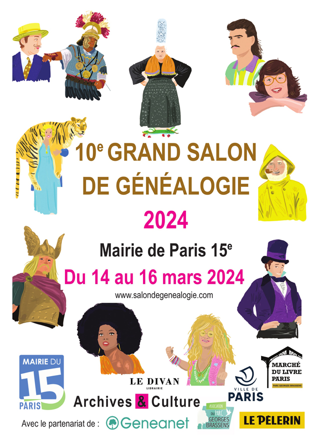 Affiche pour le Grand Salon de la Généalogie de Paris XVe en 2024Quai des Bouquinistes 2023