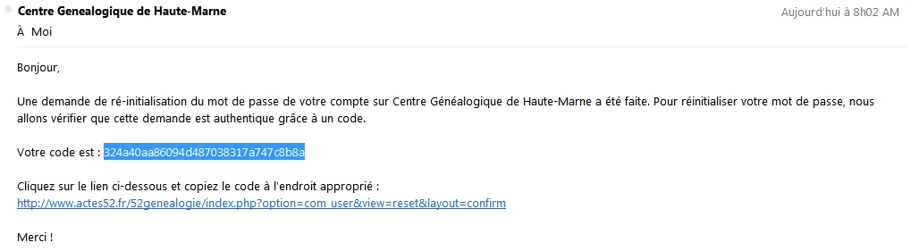 Sélection du code de vérification