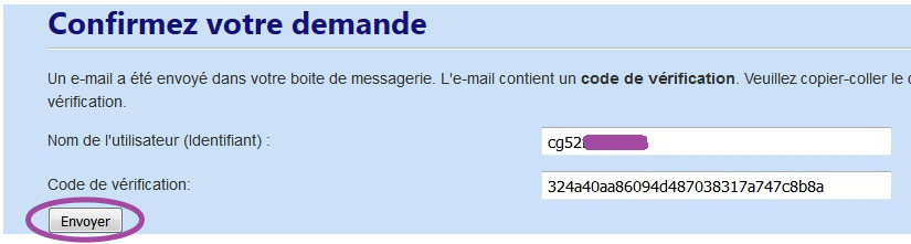 Validation du code de vérification