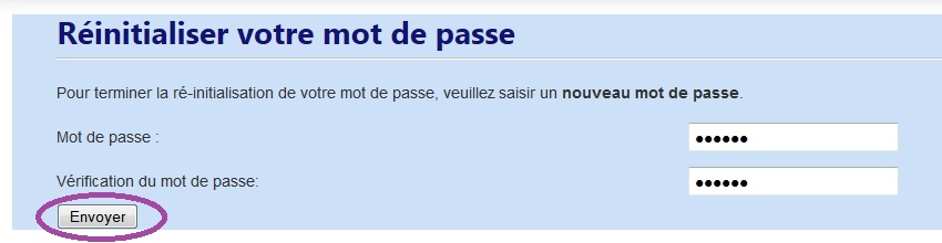Validation du nouveau mot de passe