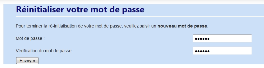 Après saisie du nouveau mot de passe